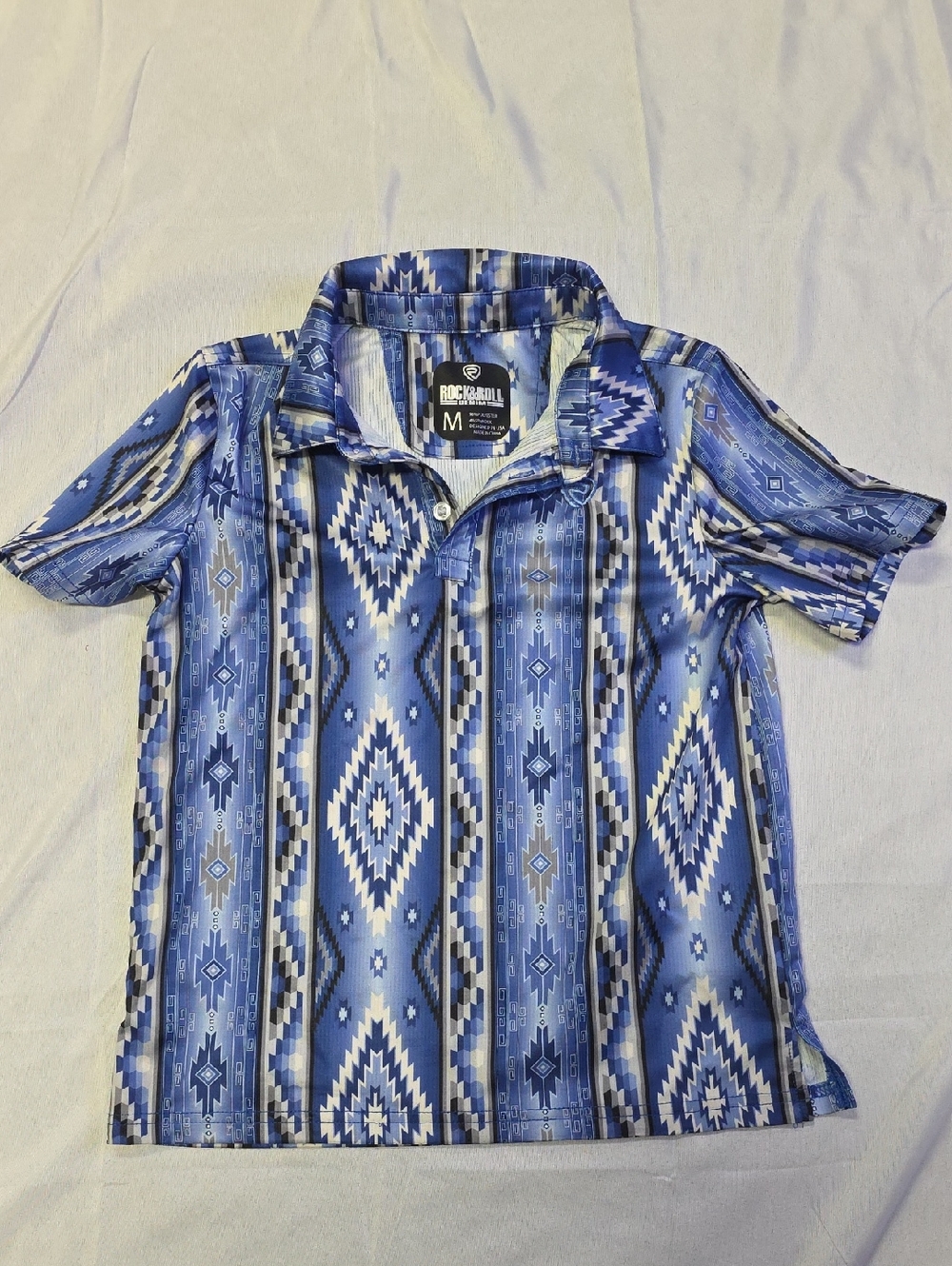 Rock & Roll Boys' Blue Aztec Polo - Medium